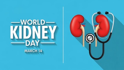 World kidney day awareness illustration featuring human kidneys a stethoscope and textual elements