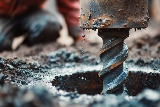 man makes hole ground auger