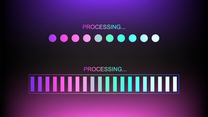 Processing bar. Downloading process, System software update and upgrade technology concept ,Flat vector rectangle design rainbow color, elements for video games. clipart isolated on dark Background 