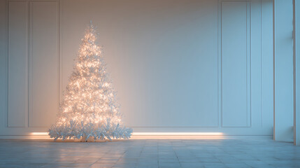Frosted Glass Christmas Tree &ndash; Minimalist Luxury with Text Overlay Friendly Design.