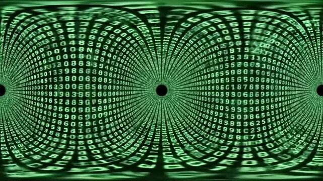 Abstract Green Matrix Code Tunnel VR 360 Panorama.