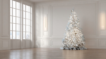 Frosted Glass Christmas Tree &ndash; Minimalist Luxury with Text Overlay Friendly Design.