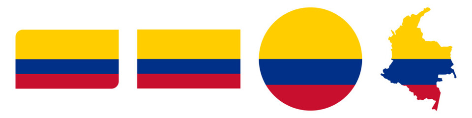 colombia circular flag, colombia rectangular flag, colombia map flag flat icon