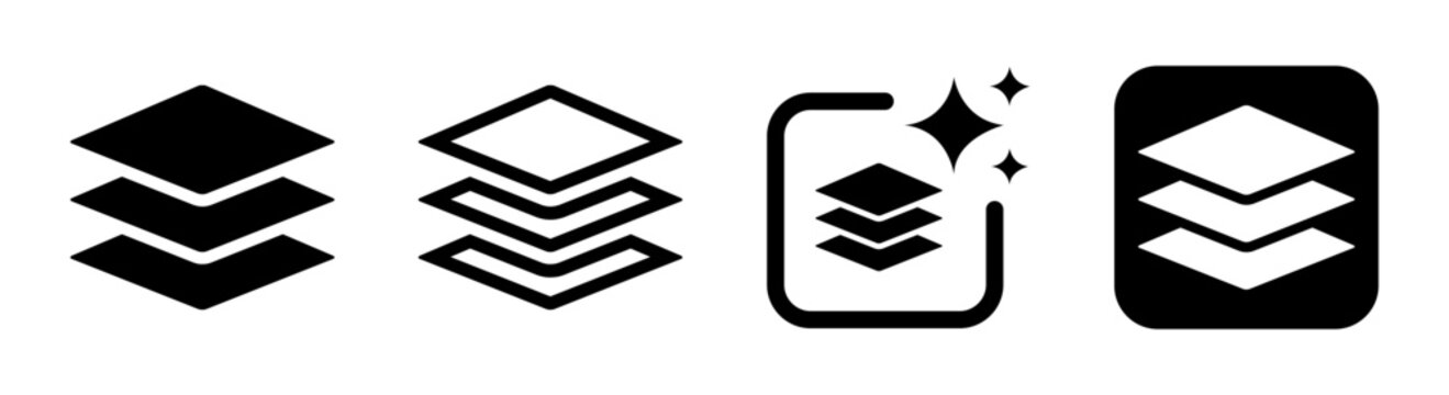 Stacks icon illustration with layered elements on black transparent background in PNG vector format