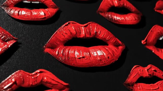 Red lips on black background, multiple lip shapes and sizes