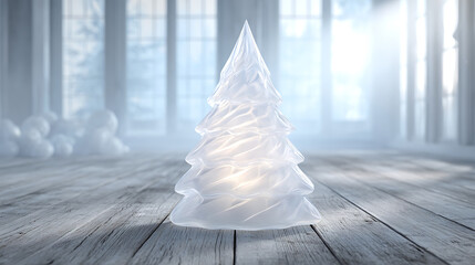 Frosted Glass Christmas Tree &ndash; Minimalist Luxury with Text Overlay Friendly Design.