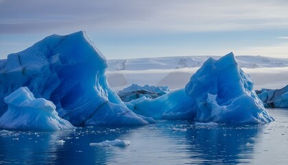Stunning Icebergs Floating in Serene Blue Waters Under Soft Cloudy Sky in Remote Arctic Environment