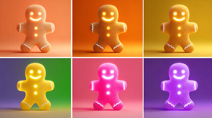 Glowing Gingerbread Man Set &ndash; Bright Colors Optimized for Social Media Holidays.