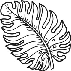 Obraz premium Tropical monstera leaf outline simple botanical contour illustration for coloring book, decorative design, nature themed artwork