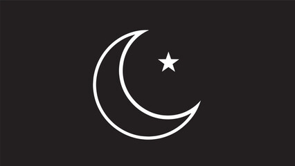 Minimal white crescent moon and star symbol on dark background for celestial iconography.