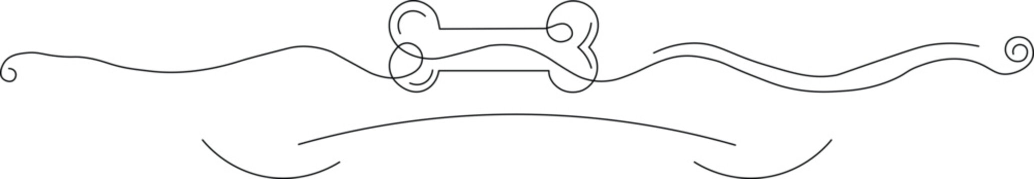 Minimalist continuous line art design featuring a stylized bone shape at the center, flanked by elegant wavy dividers with scroll ends, presented on a clean white background