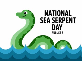 Fototapeta premium Cartoon sea serpent in water celebrating national sea serpent day on august 7
