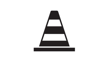 Traffic safety cone icon illustration in black and white on white background, minimal vector design.