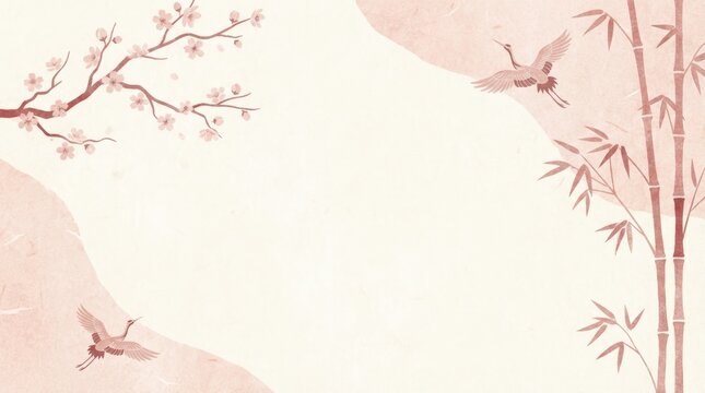 Elegant crane dance amid bamboo forest tranquil nature scene japanese aesthetic art serene environment soft color palette peaceful atmosphere for visual escape