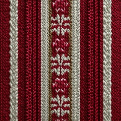 Cozy Knitted Fabric with Geometric Patterns in Red and White Colors
