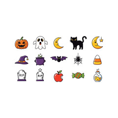 Fototapeta premium Halloween icons set with spooky symbols and treats