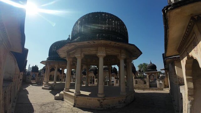 Architectural Grandeur of the Ramgopal Chhatri Cenotaph Featuring Historic Domes and Ornate Pillars in Ramgarh Rajasthan India