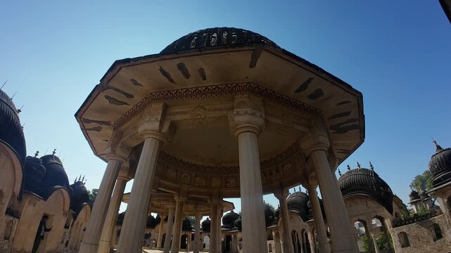 Architectural Grandeur of the Ramgopal Chhatri Cenotaph Featuring Historic Domes and Ornate Pillars in Ramgarh Rajasthan India