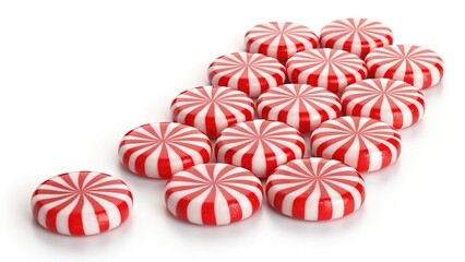 Creative arrangement of peppermint candies showcasing vibrant red and white stripes in a playful, inviting display