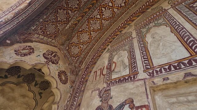 Historic Rajasthani Chhatris (Memorials) Decorated with Vibrant Frescoes and Traditional Artistry Showcasing the Grandeur and Honour of a Medieval Ramgarh Rich Family, Rajasthan