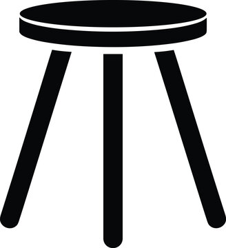 Modern minimalist tripod stool silhouette vector icon for furniture retail branding interior design catalogs home decor and seating furniture graphic elements.