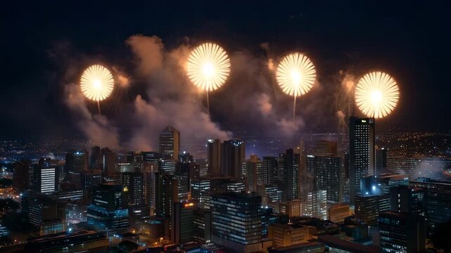 4k Closing ceremony of G20 Summit with fireworks and symbolic lighting on Johannesburg skyline g20, summit, closing ceremony, fireworks, celebration, cityscape, south africa, leaders,