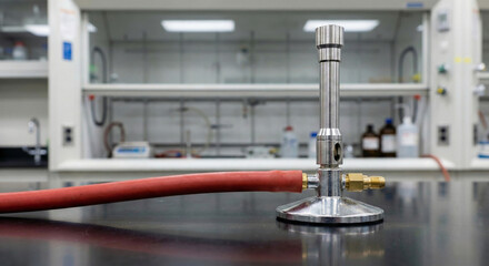 Bunsen Burner with Red Hose in a Modern Science Laboratory Setup