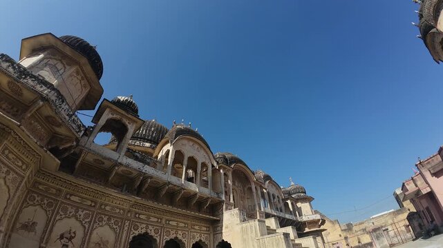 Elaborate Heritage Chhatris (memorials) in Ramgarh Built on Raised Platforms and Decorated with Colourful Murals Depicting Mythology and Local Life
