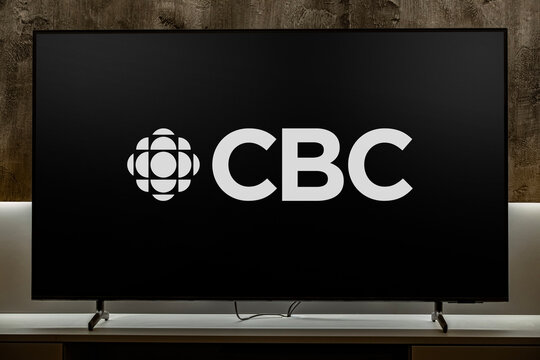 Flat-screen TV set displaying logo of CBC Television