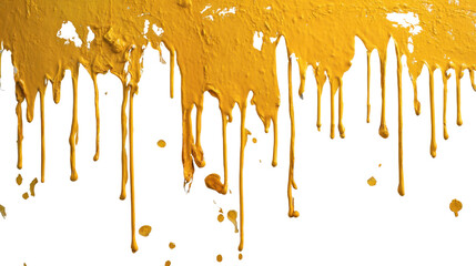 Abstract yellow paint drips flowing texture creative art background bold color splashes modern design grunge liquid acrylic effect isolated on white background