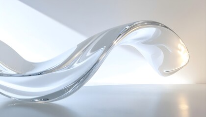 透明なガラスのように流れる抽象フォルム　ミニマルで洗練されたクリーン背景