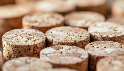 再生コルク素材のマクロテクスチャ　環境配慮型のナチュラルな背景イメージ