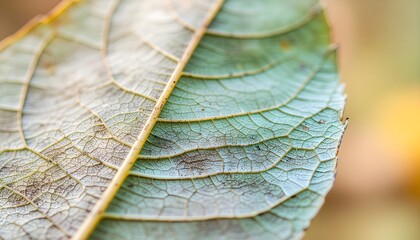 葉脈をマクロ撮影したナチュラルカラーのリーフテクスチャ　自然とエコを感じる背景