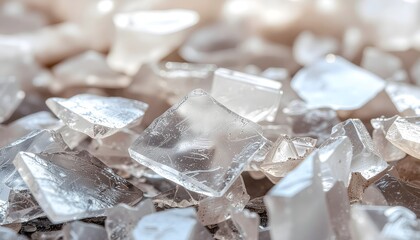 リサイクルガラスの破片をマクロ撮影した透明素材テクスチャ　サステナブルと循環型社会を表現する抽象背景