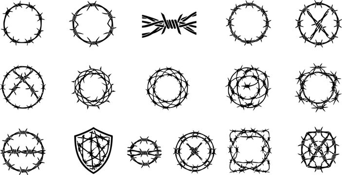 barbed wire logo icon silhouette collection vector art illustration

