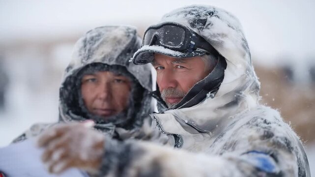 4k Ukrainian researchers measuring snow depth near Vernadsky Base antarctica, vernadsky, scientists