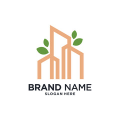 Building construction logo design inspiration with leaf icon and modern concept