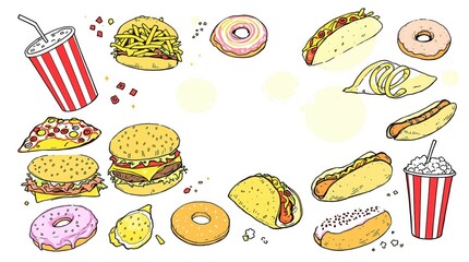 Fast food collection doodle illustration