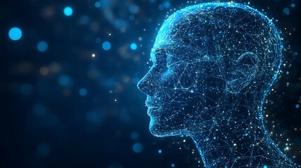 Digital representation of human head with connections and network dots futuristic