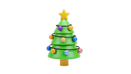3D Christmas Tree Decorated on White Background