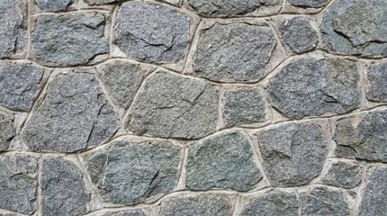 Obraz premium Detailed Close-up of a Natural Gray Stone Wall Texture with Irregular Rocks and Cement Mortar