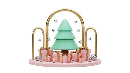 3D Christmas Tree with Gifts and Ornaments