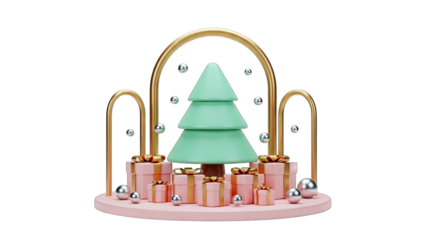 3D Christmas Tree with Gifts and Ornaments