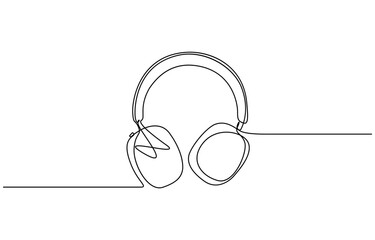 Continuous line drawing of headphones speaker headset gadget and earphones devices minimalist, Symbolising music, audio, podcast, listening, streaming and modern sound technology