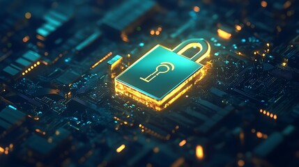 Digital security concept glowing padlock symbolizing data protection