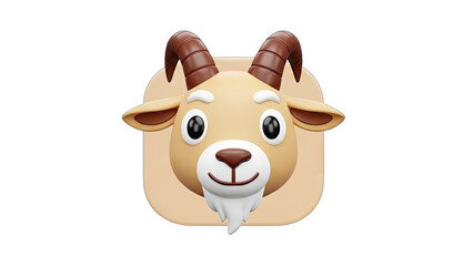 3D Cartoon Goat Head on Rounded Background