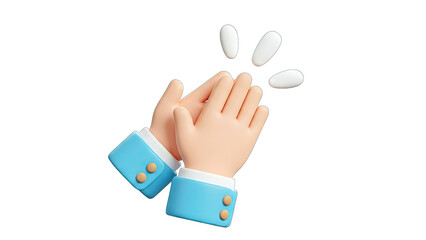 3D Cartoon Hands Clapping on White Background