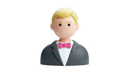 3D Cartoon Man in Suit with Bow Tie