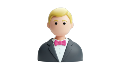 3D Cartoon Man in Suit with Bow Tie