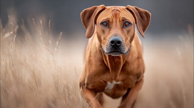 Rhodesian Ridgeback dog portrait in a field